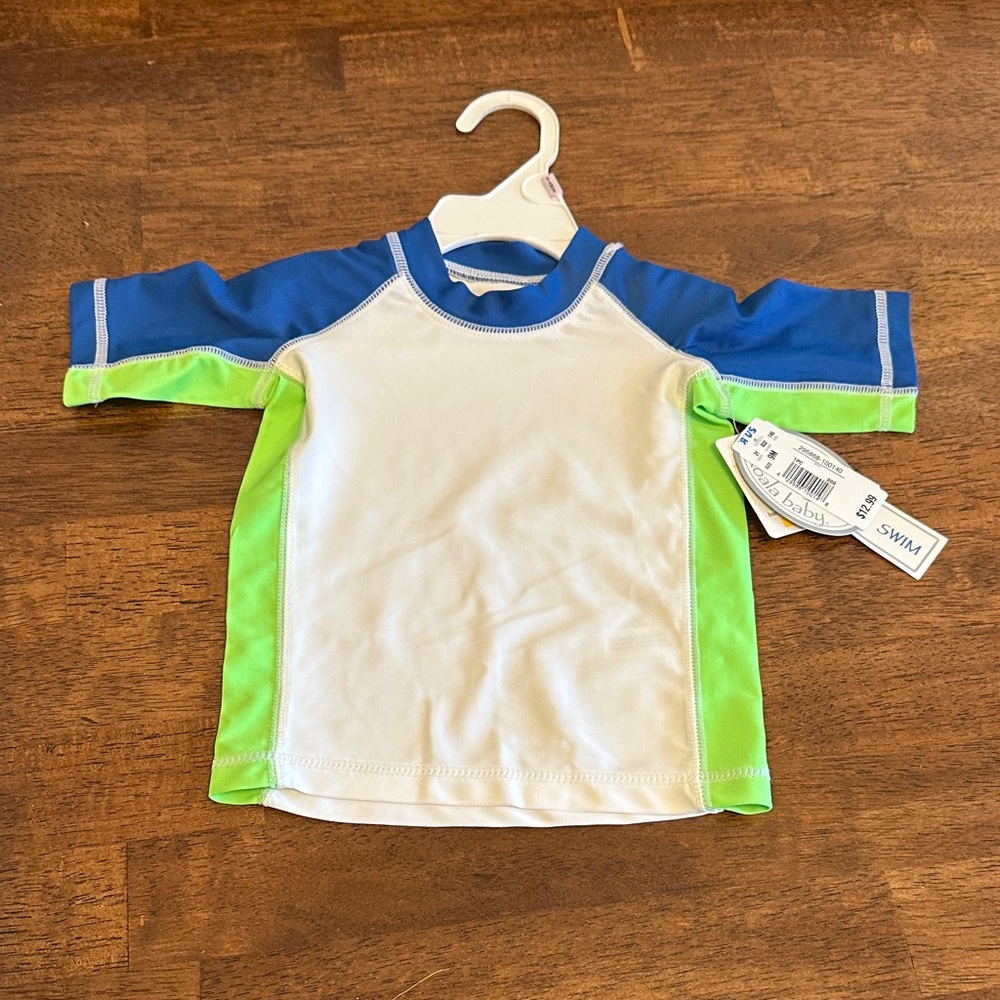 Koala Baby Swim Rash Guard Shirt - White, Blue & Neon Green 9 months